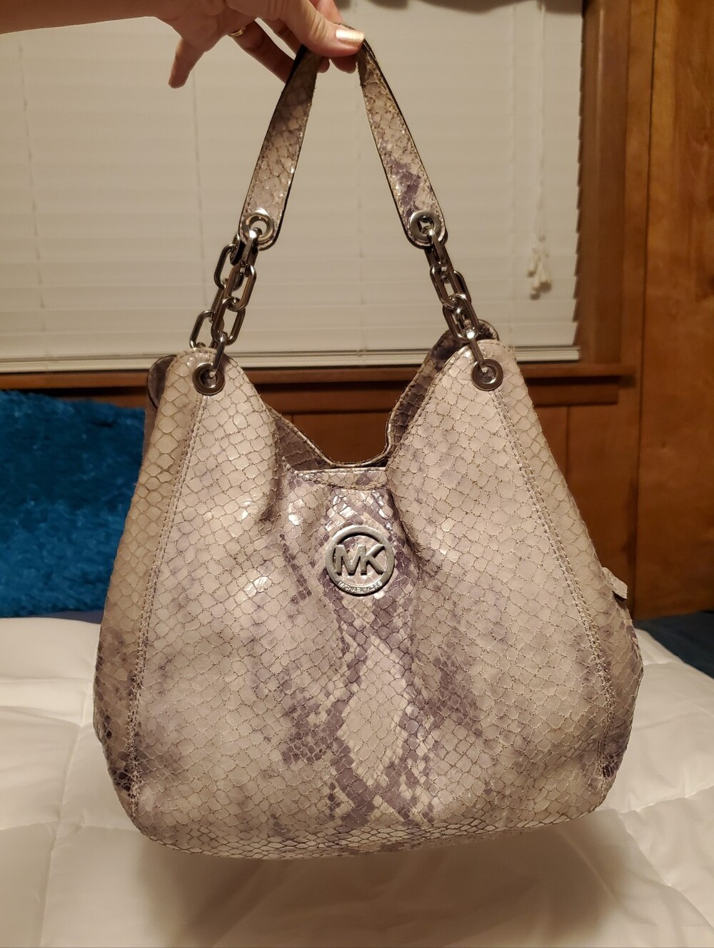 Michael Kors Grayish Taupe Snake-Print Hobo Bag